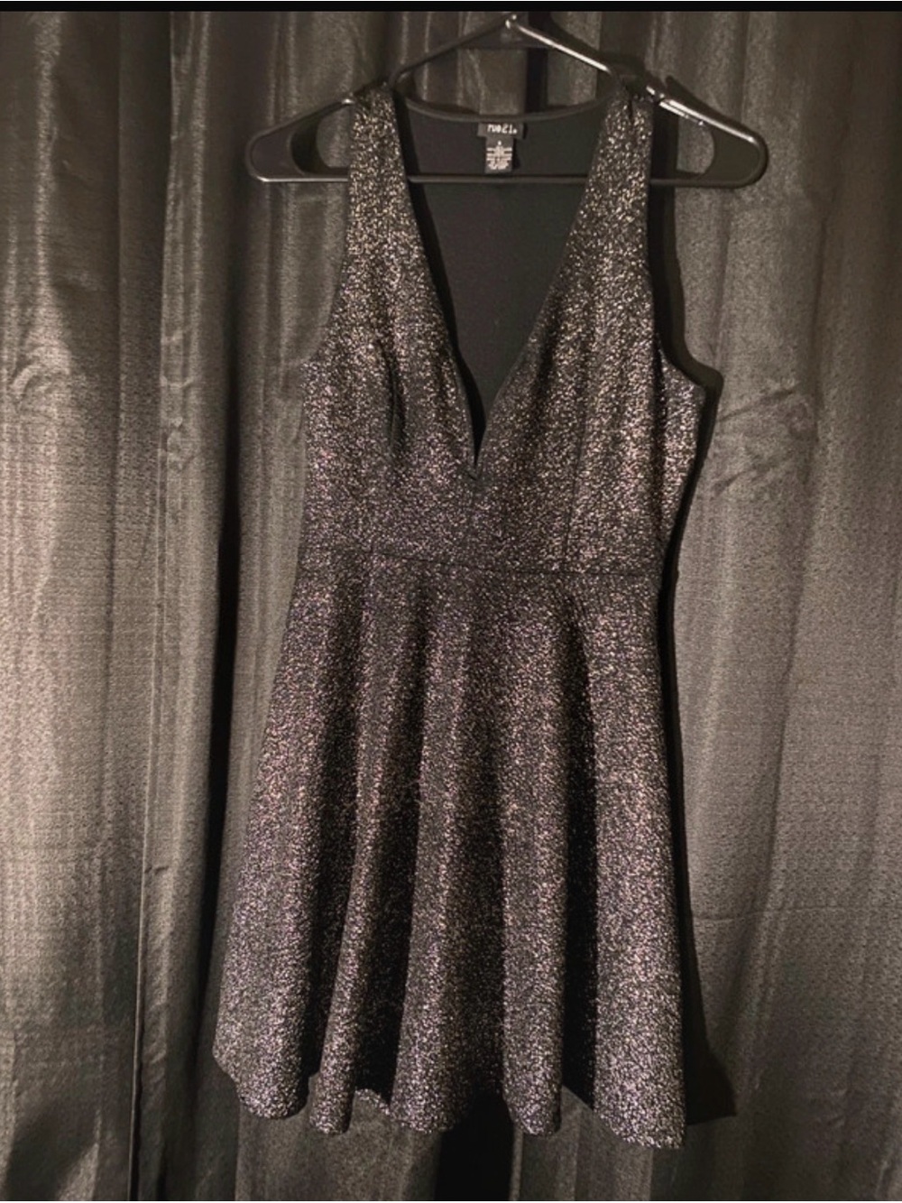 Rue21 Glitter V-Neck Fit & Flare Dress - Black